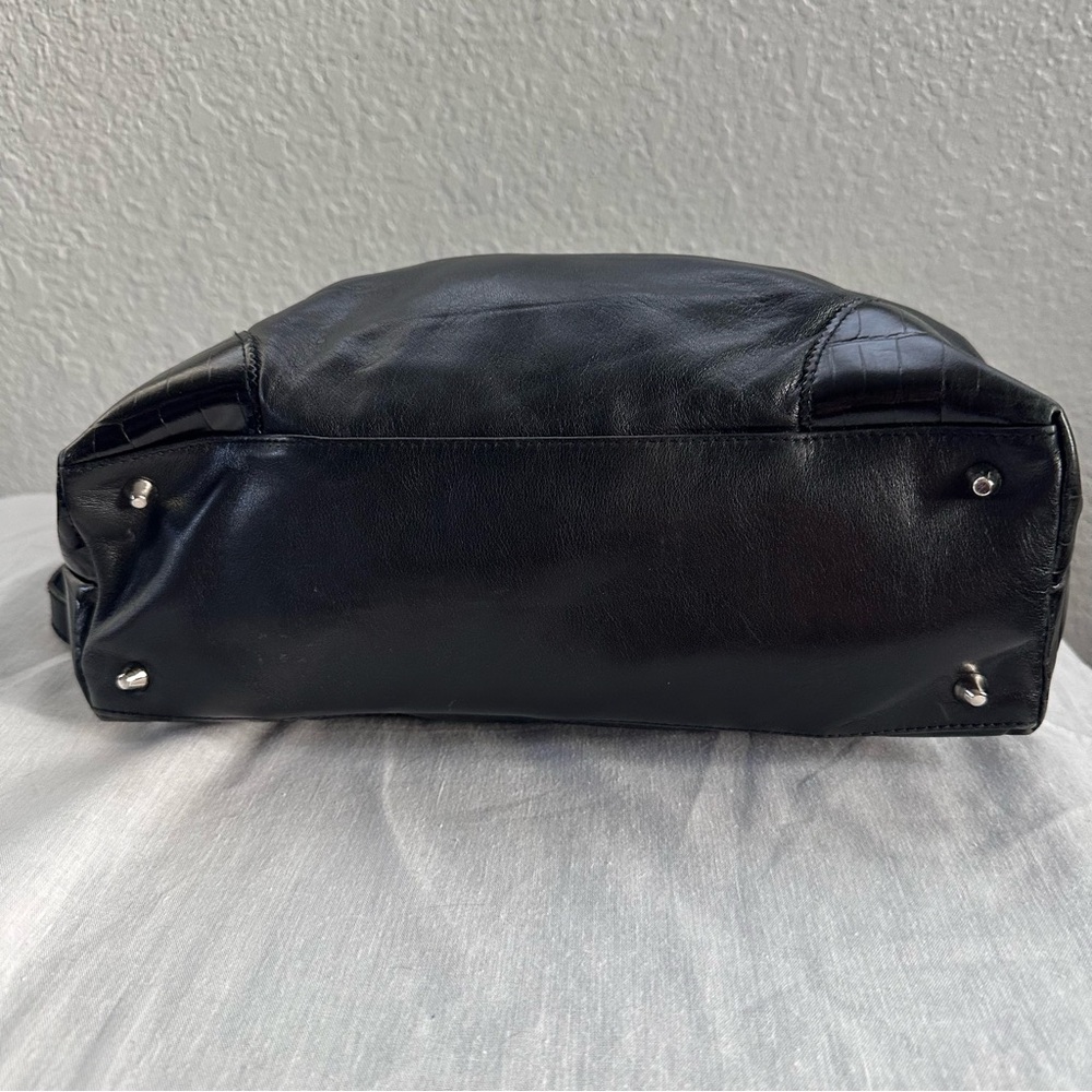 Etienne Aigner Black Leather Tote Bag | Croc Embossed Trim | Shoulder Bag - Picture 6 of 15